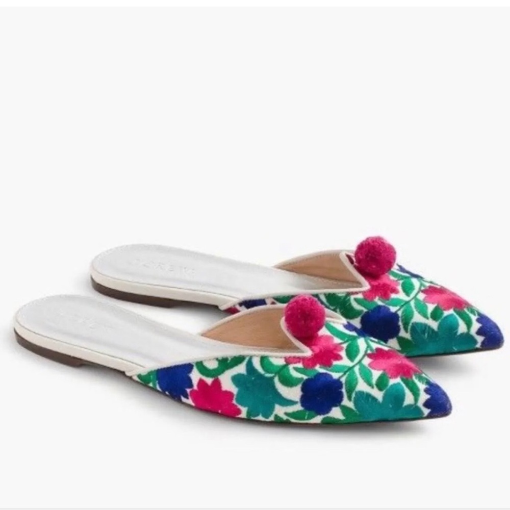 (NW/T) J.Crew embroidered floral pointed toe mules